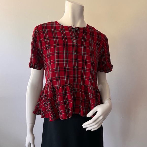 Madewell Studio Ruffle-Hem Top in Clanton Plaid Size S - Picture 3 of 10